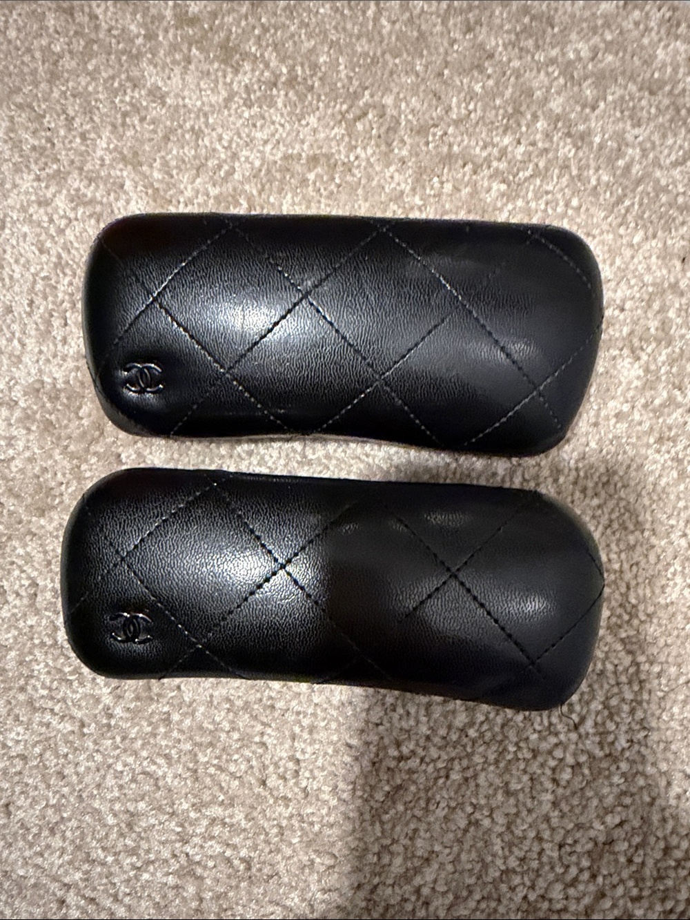 CHANEL Black Quilted Leather Sunglasses Cases - Pair of small and medium